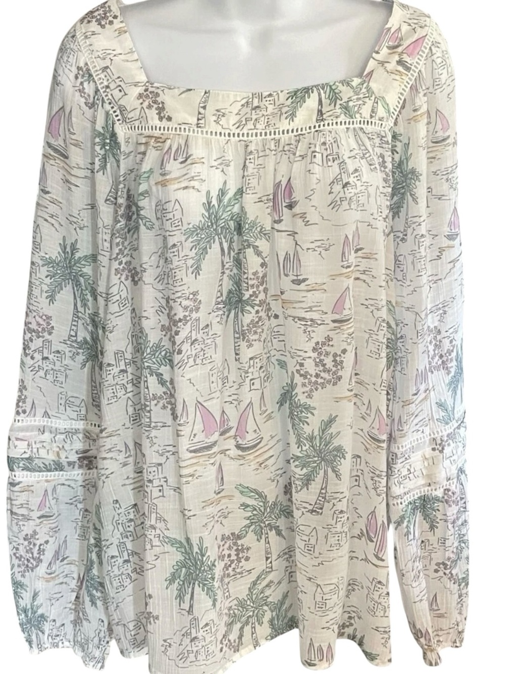 LC Lauren Conrad Beach Town Print Blouse Peasant Top
 Size Large